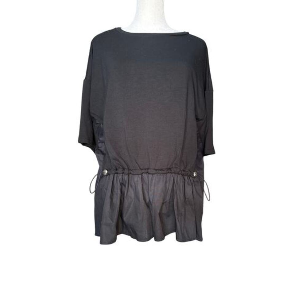 Adrianna Papell Terry Elbow Sleeve Drastring black top size L